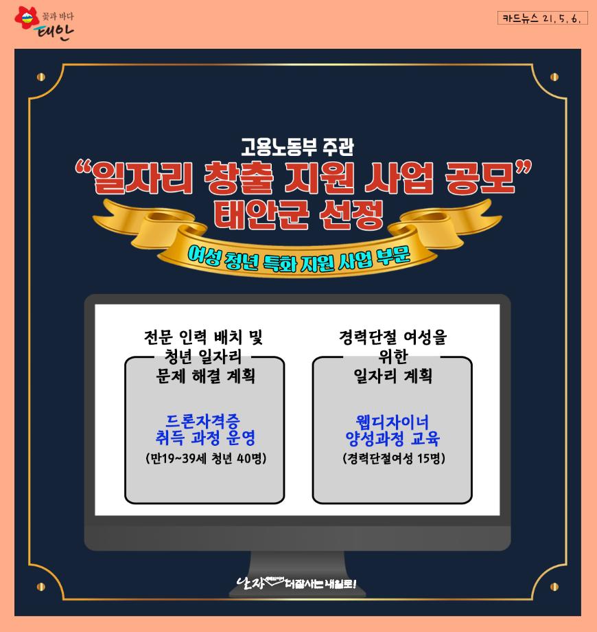 태안군, 일자리 창출 지원사업 공모 선정!