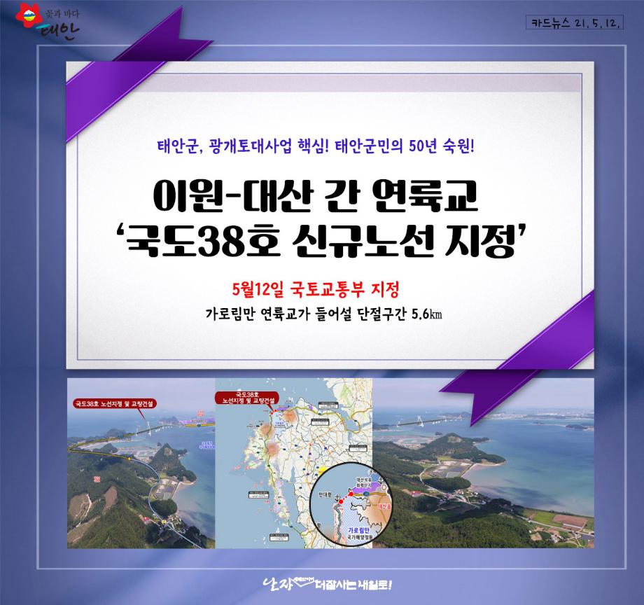 이원-대산 간 연륙교 국도38호선 신규노선 지정