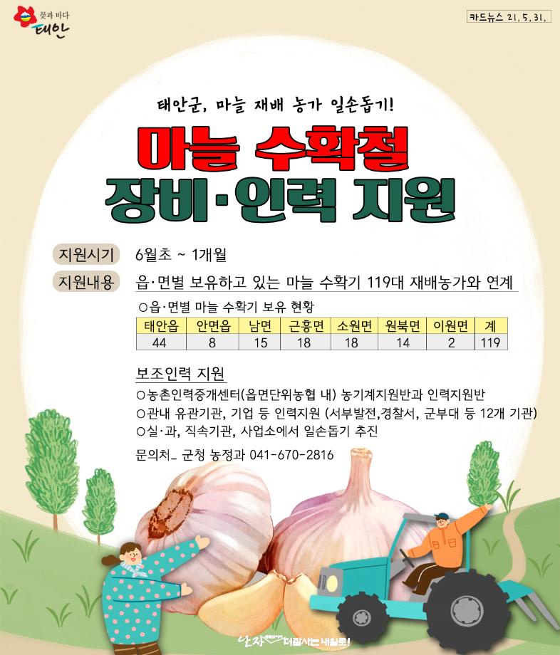 마늘수확철 장비·인력 지원