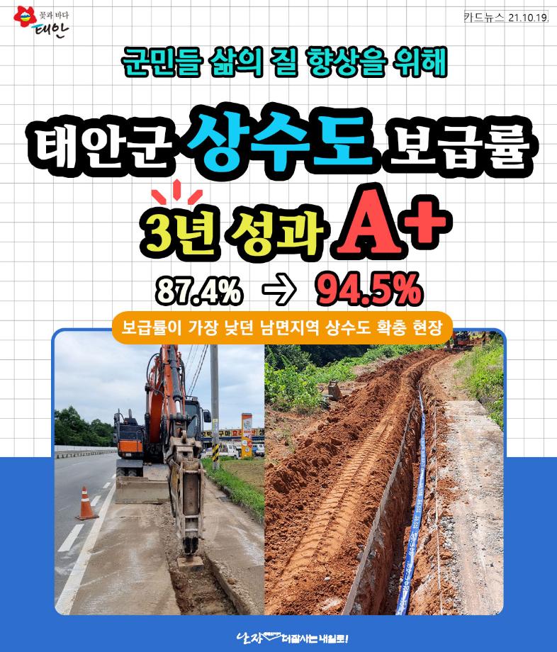 태안군 상수도 보급률 3년 성과 A+