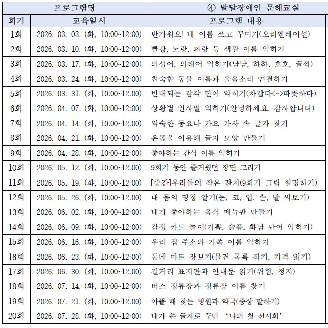 [2026년 장애인 평생학습도시] 발달장애인 문해교실